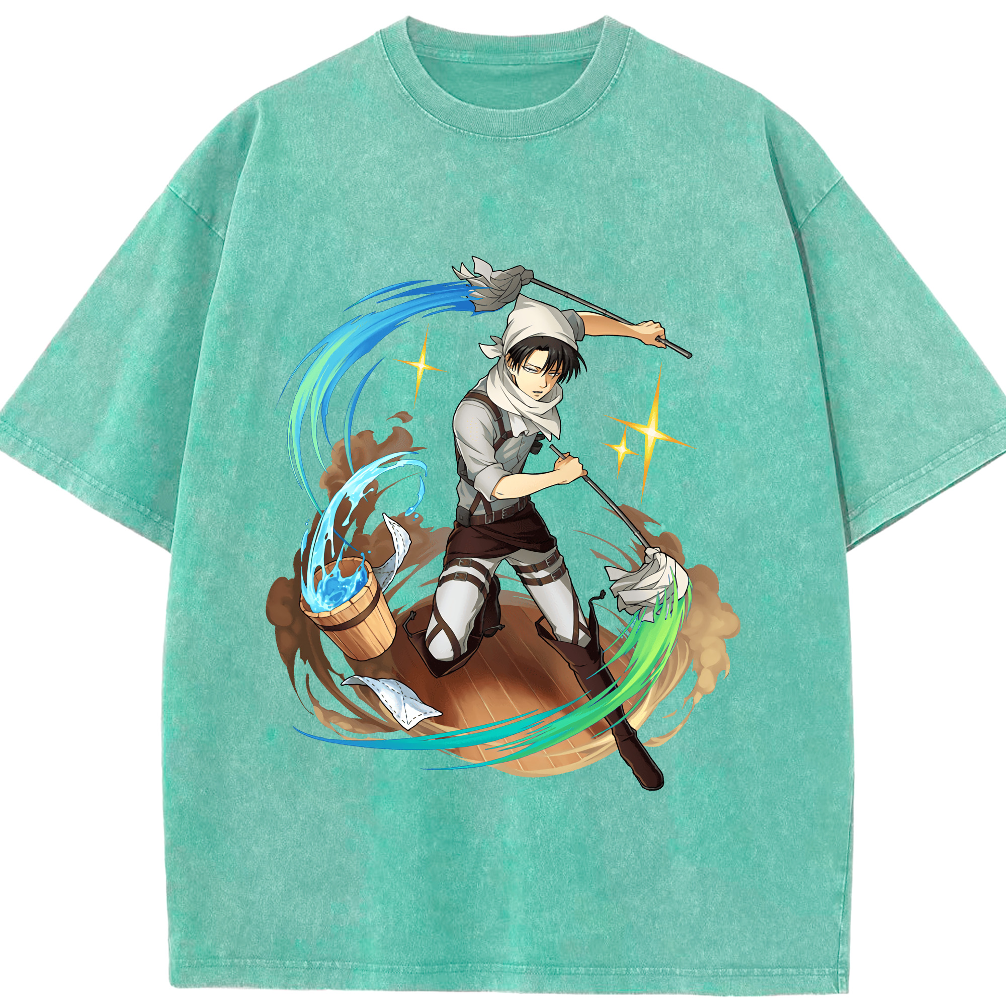 （画像用） 進撃の巨人 リヴァイ·アッカーマン Attack on Titan Levi Ackerman 綿100% ヴィンテージ風 半袖Tシャツ（フロントプリント）